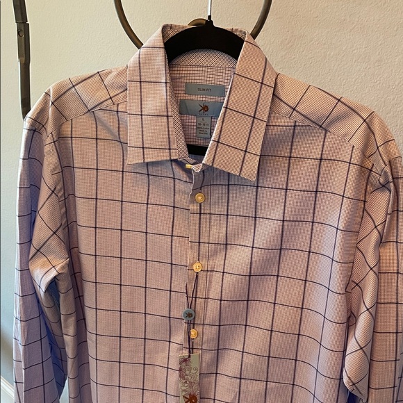 Egara Light blue and dark blue Grid Dress Shirt size L NEW - Picture 1 of 15